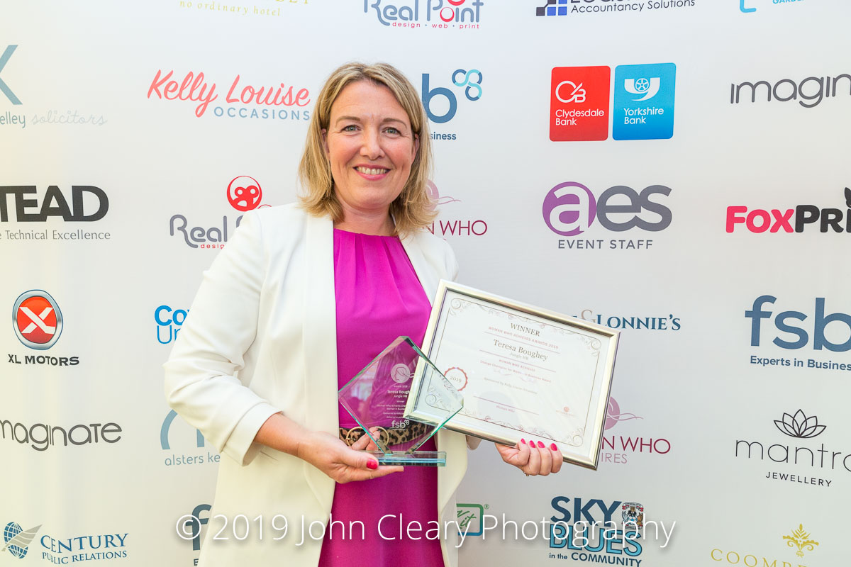 Congratulations Teresa Boughey, Jungle HR, Winner of the Woman Who Achieves Change Champion for Women in Business Award 2019 Sponsored by Kelly Louise Occasions