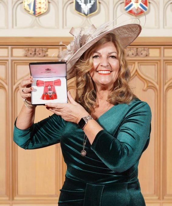 Sandra Garlick is awarded her MBE by The Princess Royal for services to Women in Business